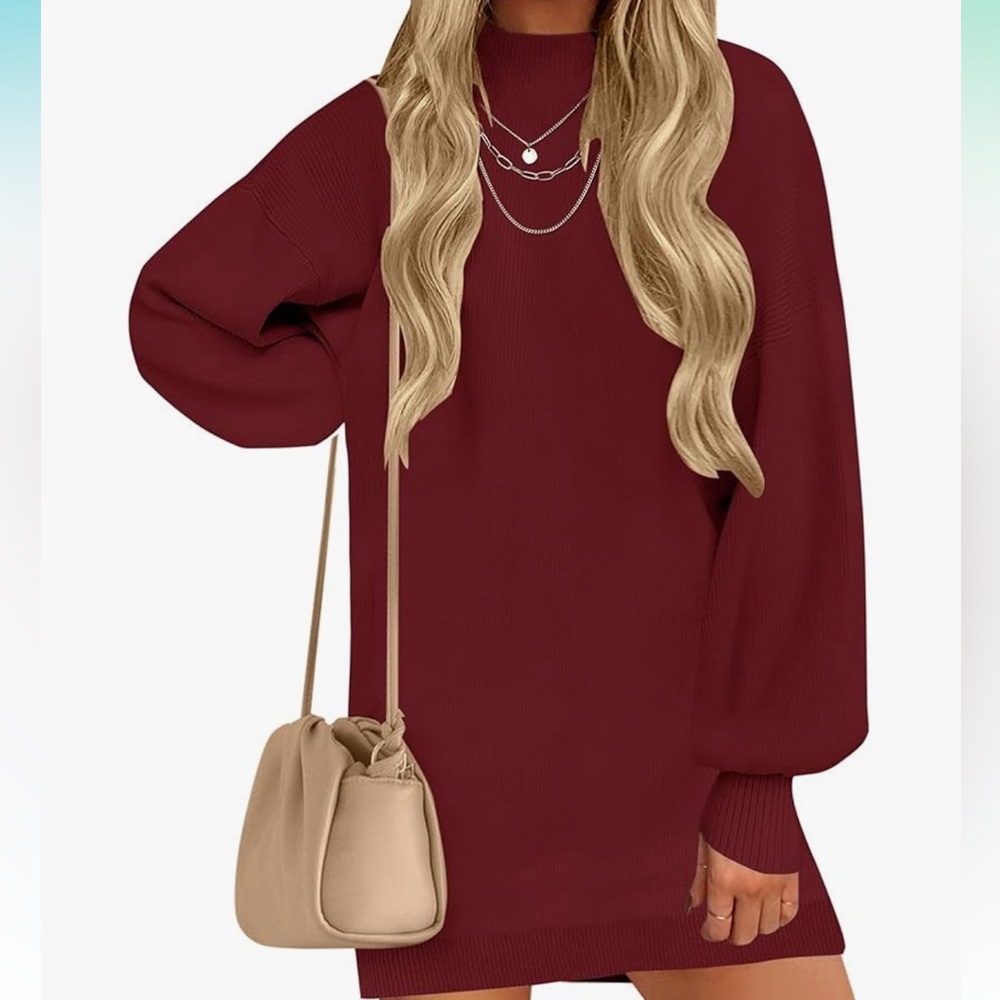 Elegant Long Sleeve Burgundy Dress